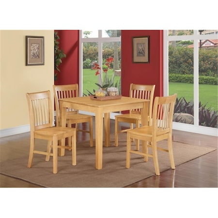 East West Furniture 5 Piece Kitchen Table- Square Table and 4 Kitchen Dining Chairs OXNO5-OAK-W